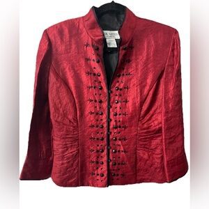 J. R. Nites by Carol Lin Burgundy Red & Black Jacket Size 10 90s Mandarin Dressy